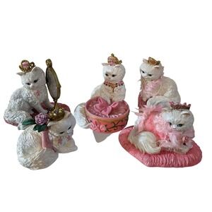 Cats for the Cure Collection 5 Piece Set White Cat Figurines with Blue Eyes 2007